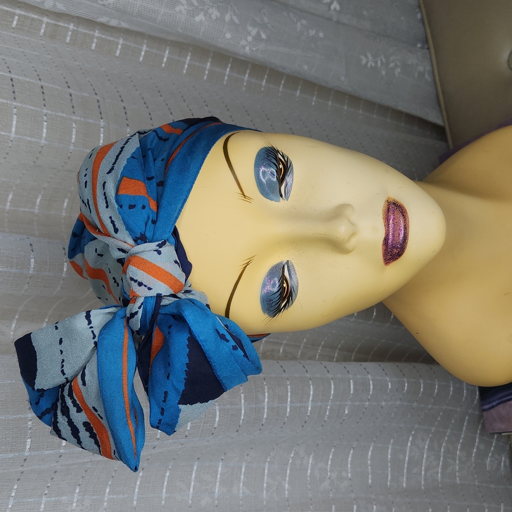 VINTAGE 50's 60's bohemian scarf groovy union made geometric pattern head wrap